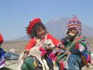 Peruvian kids in front of Mt Misti